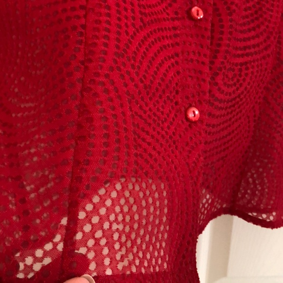 *3/$15 Notations Red Circles Burnout Blouse Sz L EUC - Picture 2 of 6